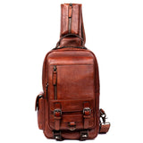 Men's Handmade Leather Chest Bag, Casual Crossbody Bag, Top-Grain Vegetable-Tanned Cowhide Single-Shoulder Bag