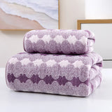 Soft Striped Bath Towel Set - Quick-Drying Absorbent Microfiber Face & Hand Towels for Bathroom, Home Spa - 70x140cm & 35x75cm