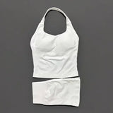 2 Pcs HISTELLO Halter Top Strappy Bra Shorts Set Women Yoga Workout Clothes Seamless Vest Hip-Lifting Sports Leggings Gym Suit