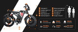 BAOLUJIE DM01 Moto Electric Bicycle 60V 30AH Battery 42 MPH Electric Bike E-Bike Adult for Electric Motorcycle【1 Year Warranty】