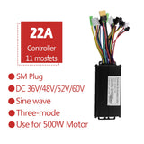 500W Three Mode Brushless Controller 22A 36V/48V/52V/60V Sine Wave Controller with S966/S830 Display for E-bike Conversion Kit