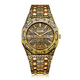 *New style* Sculpture Quartz watch Men golden stainless steel Engrave Wristwatch relogio masculino montre homme for dropshipping