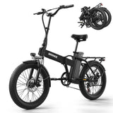 QRONGE Waterfall Folding Electric Bike 1000W Peak 48V 13.5AH Removable Battery Electric Bicycle 20" Fat Tire 28 MPH max E-Bike