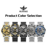 OUPINKE Men Watch Multi functional Hollow Dial Auto Date Stainless steel Automatic Mechanical Men's Watch