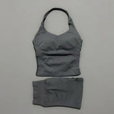 2 Pcs HISTELLO Halter Top Strappy Bra Shorts Set Women Yoga Workout Clothes Seamless Vest Hip-Lifting Sports Leggings Gym Suit