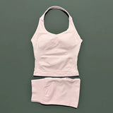 2 Pcs HISTELLO Halter Top Strappy Bra Shorts Set Women Yoga Workout Clothes Seamless Vest Hip-Lifting Sports Leggings Gym Suit