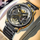 OUPINKE Men Watch Multi functional Hollow Dial Auto Date Stainless steel Automatic Mechanical Men's Watch