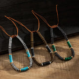 Simple Personality Black Marble Turquoise Handcrafted Beaded Pull-out Adjustable Bracelet for Men Women Trendy Punk Jewelry Gift