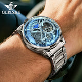 OUPINKE Men Watch Multi functional Hollow Dial Auto Date Stainless steel Automatic Mechanical Men's Watch