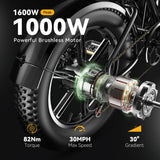Cybervelo 1600W Peak E-bike for adults, 30+MPH Electric Dirt Bike, E-Motocycle Off-road ,Full Suspension Sonw Beach Urban EK11