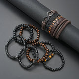 12 Pcs/Set Vintage Braided Leather Bracelets For Men Fashion Handmade Black Brown Beaded Bracelets Male Charm Jewelry Gifts 2025