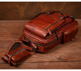 Men's Handmade Leather Chest Bag, Casual Crossbody Bag, Top-Grain Vegetable-Tanned Cowhide Single-Shoulder Bag