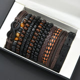 12 Pcs/Set Vintage Braided Leather Bracelets For Men Fashion Handmade Black Brown Beaded Bracelets Male Charm Jewelry Gifts 2025