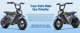 KOOZ HP120E 24V 250W Electric Motorcycle for Kids, Electric Dirt Bike Up to 10 MPH & 7.5 Miles Long-Range.
