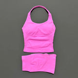 2 Pcs HISTELLO Halter Top Strappy Bra Shorts Set Women Yoga Workout Clothes Seamless Vest Hip-Lifting Sports Leggings Gym Suit