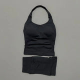 2 Pcs HISTELLO Halter Top Strappy Bra Shorts Set Women Yoga Workout Clothes Seamless Vest Hip-Lifting Sports Leggings Gym Suit