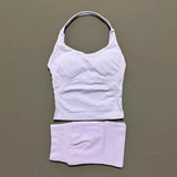 2 Pcs HISTELLO Halter Top Strappy Bra Shorts Set Women Yoga Workout Clothes Seamless Vest Hip-Lifting Sports Leggings Gym Suit