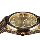 *New style* Sculpture Quartz watch Men golden stainless steel Engrave Wristwatch relogio masculino montre homme for dropshipping