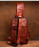 Men's Handmade Leather Chest Bag, Casual Crossbody Bag, Top-Grain Vegetable-Tanned Cowhide Single-Shoulder Bag