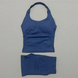 2 Pcs HISTELLO Halter Top Strappy Bra Shorts Set Women Yoga Workout Clothes Seamless Vest Hip-Lifting Sports Leggings Gym Suit