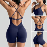 Women's Sexy Slim-Fit Yoga Shorts Jumpsuit Seamless Back Workout Bodysuit Breathable Quick-Dry Gym Running Pilates Fitness yoga