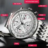 Montre d’affaires automatique pour hommes Mouvement mécanique Chronographe multifonction en acier inoxydable étanche Kevin Watch