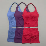 2 Pcs HISTELLO Halter Top Strappy Bra Shorts Set Women Yoga Workout Clothes Seamless Vest Hip-Lifting Sports Leggings Gym Suit