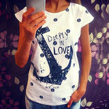Women's Summer Style Blouse Letter Anchor Print Slim Top Cotton Casual T-shirt - ENSEIGNE DENIS