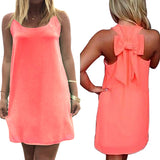 Women's Casual Chiffon Tank Dress Sleeveless Back Bowknot Mini Party Vestido