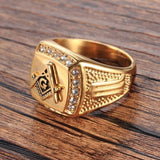Fashion Men Free-Mason Symbol Rhinestone Charm Ring Luxury Finger Jewelry Gift