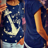 Women's Summer Style Blouse Letter Anchor Print Slim Top Cotton Casual T-shirt - ENSEIGNE DENIS