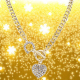 Women's Inlaid Rhinestone Heart Shape Pendant Short Curb Chain Necklace Jewelry