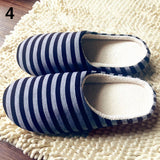 Women's Men's Winter Striped Warm Soft Anti-Slip  Indoor Shoes Home Slippers