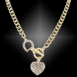 Women's Inlaid Rhinestone Heart Shape Pendant Short Curb Chain Necklace Jewelry