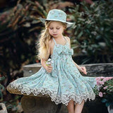 Fashion Little Princess Girl Sleeveless Floral Print Lace Bowknot Halter Dress
