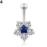 Women Rhinestone Flower Belly Button Navel Ring Bar Body Piercing Jewelry Charm