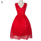 Sexy Women's Sleeveless Hollow Lace Patchwork A-Line Slim Dress Prom Party