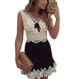 Women's Sexy Summer Lace Patchwork Sleeveless Evening Party Cocktail Mini Dress - ENSEIGNE DENIS