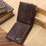 Men Coffee Full-Grain Leather Bifold Wallet Credit Card Holder Slim Coin Purse