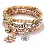 3Pcs/Set Women Fashion Owl Tree Bracelets Rhinestone Pendant Bangle Jewelry Gift - ENSEIGNE DENIS
