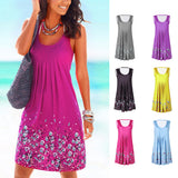 Flower Print Sleeveless Women Loose Summer Beach Evening Party Boho Mini Dress - ENSEIGNE DENIS