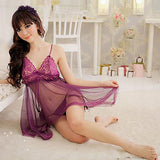 Women's Sexy Sheer Lace Dress + G-String Babydoll Sleepwear Erotic Underwear - ENSEIGNE DENIS