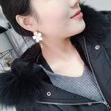 Korean Women Camellia Flower Long Tassel Rhinestone Party Leaverback Earrings