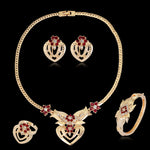 Women's Wedding Flower Rhinestone Ring Earrings Necklace Bracelet Jewelry Set - ENSEIGNE DENIS