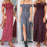 Women Sexy Floral Summer Off Shoulder Boho Long Maxi Evening Party Beach Dress