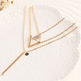Women Multilayer Faux Pearl Rhinestone Pendant Choker Chain Necklace Jewelry
