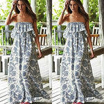 Women's Summer Boho Sexy Floral Print Off the Shoulder Long Maxi Beach Dress