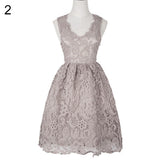 Sexy Women's Sleeveless Hollow Lace Patchwork A-Line Slim Dress Prom Party