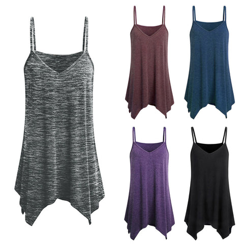 Women Summer Casual Spaghetti Strap Irregular Hem Camisole Plus Size Tank Top