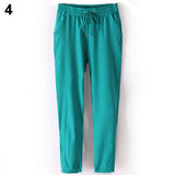 Women Fashion Casual Chffion Pants Solid Color Elastic Waist Full Length Trousers
